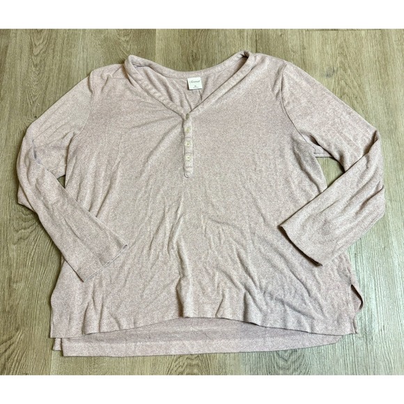 Soma Tops - Soma Women's Pink Marled Long Sleeve Henley V Neck Cozy Top XL
